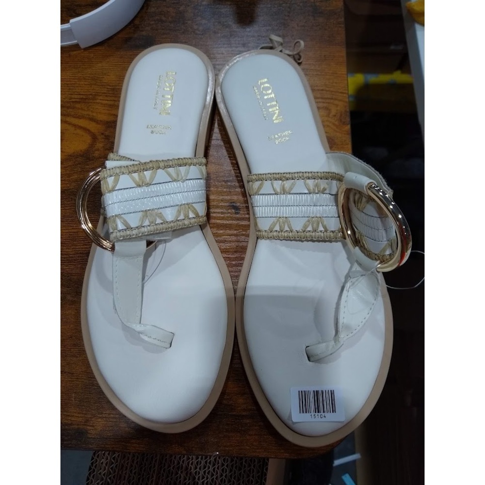 Lottini Women's Italian Leather Sandals,White 40M